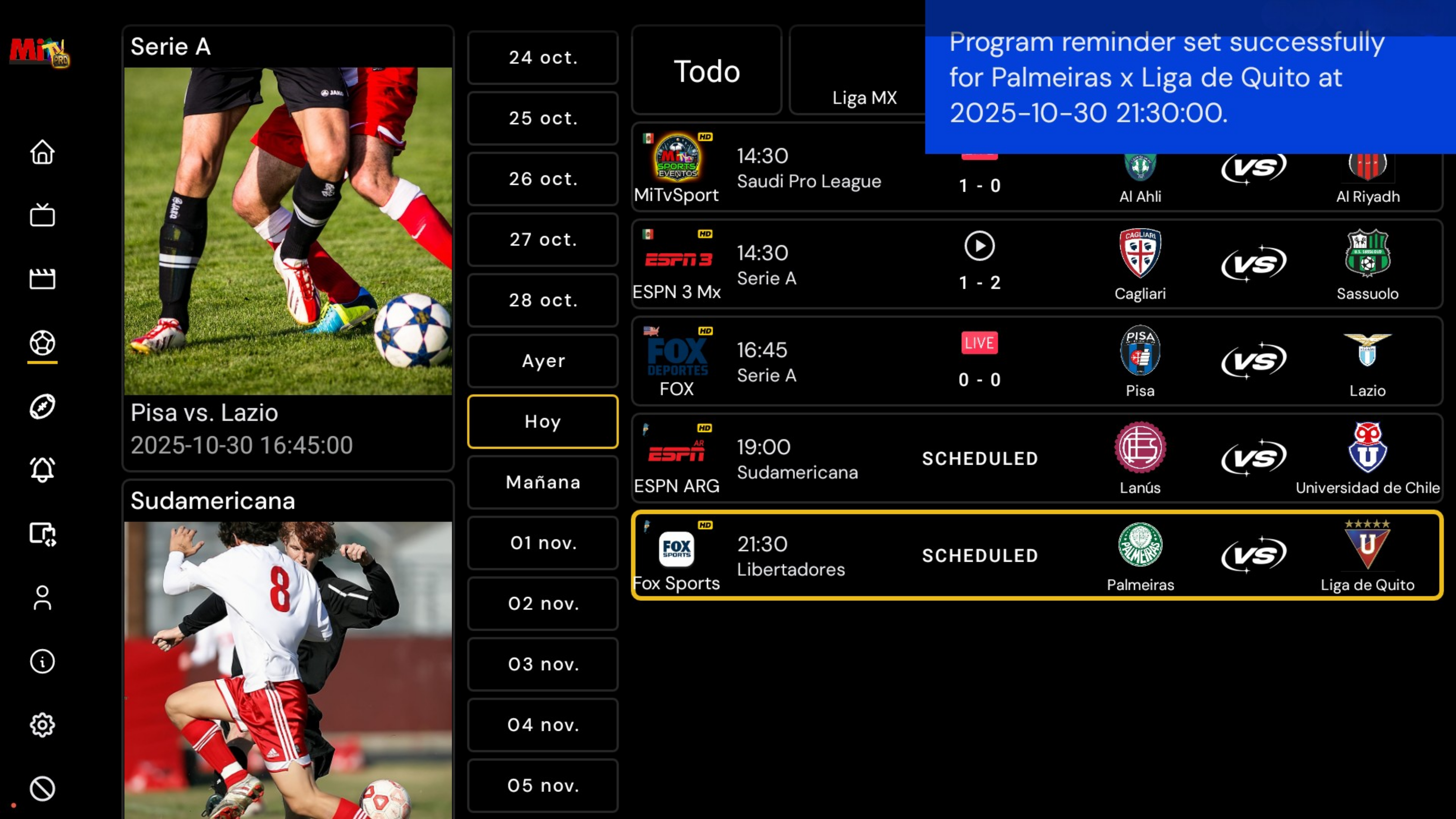 Reminder de eventos MiTV Pro
