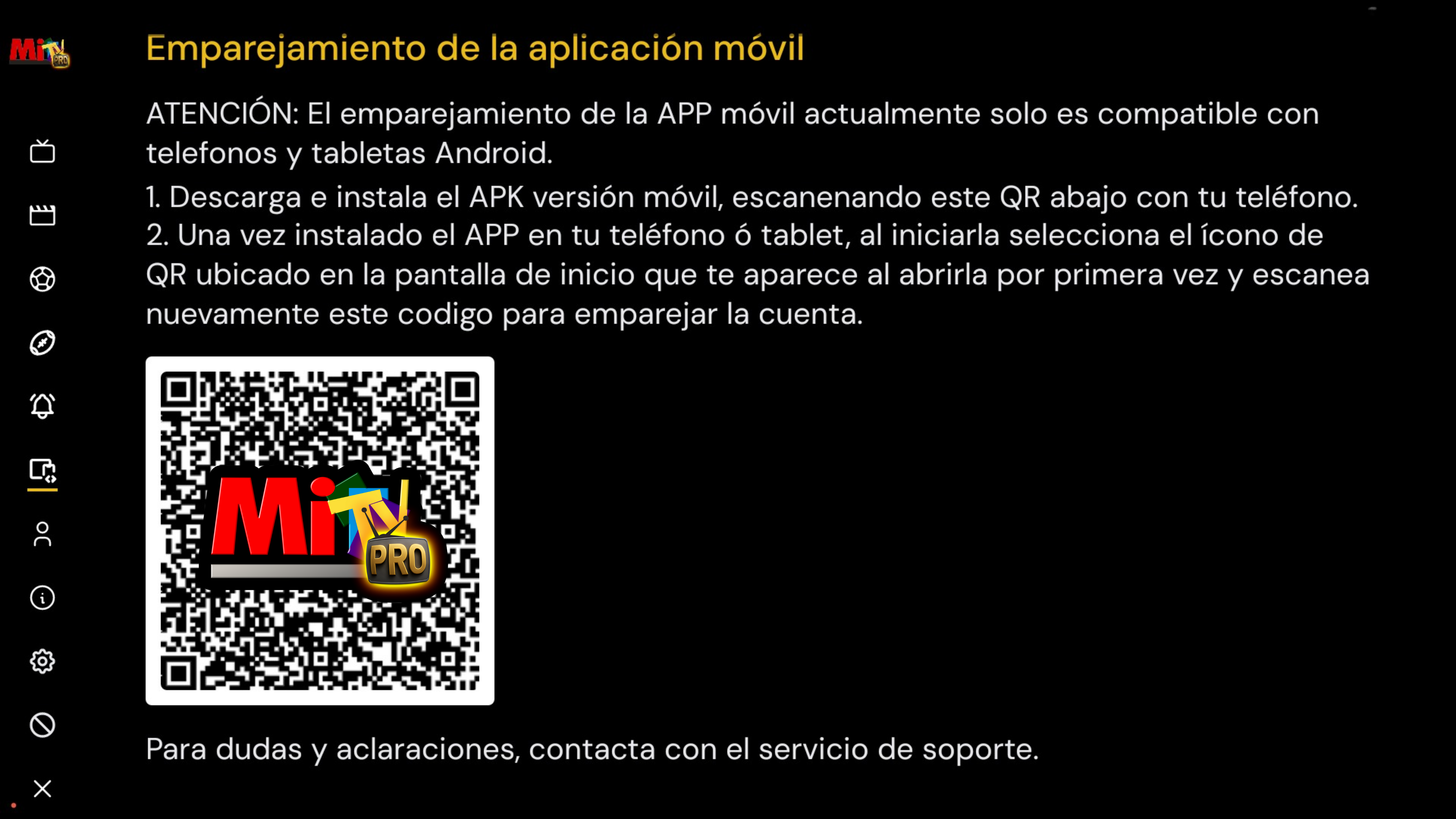 App móvil MiTV Pro